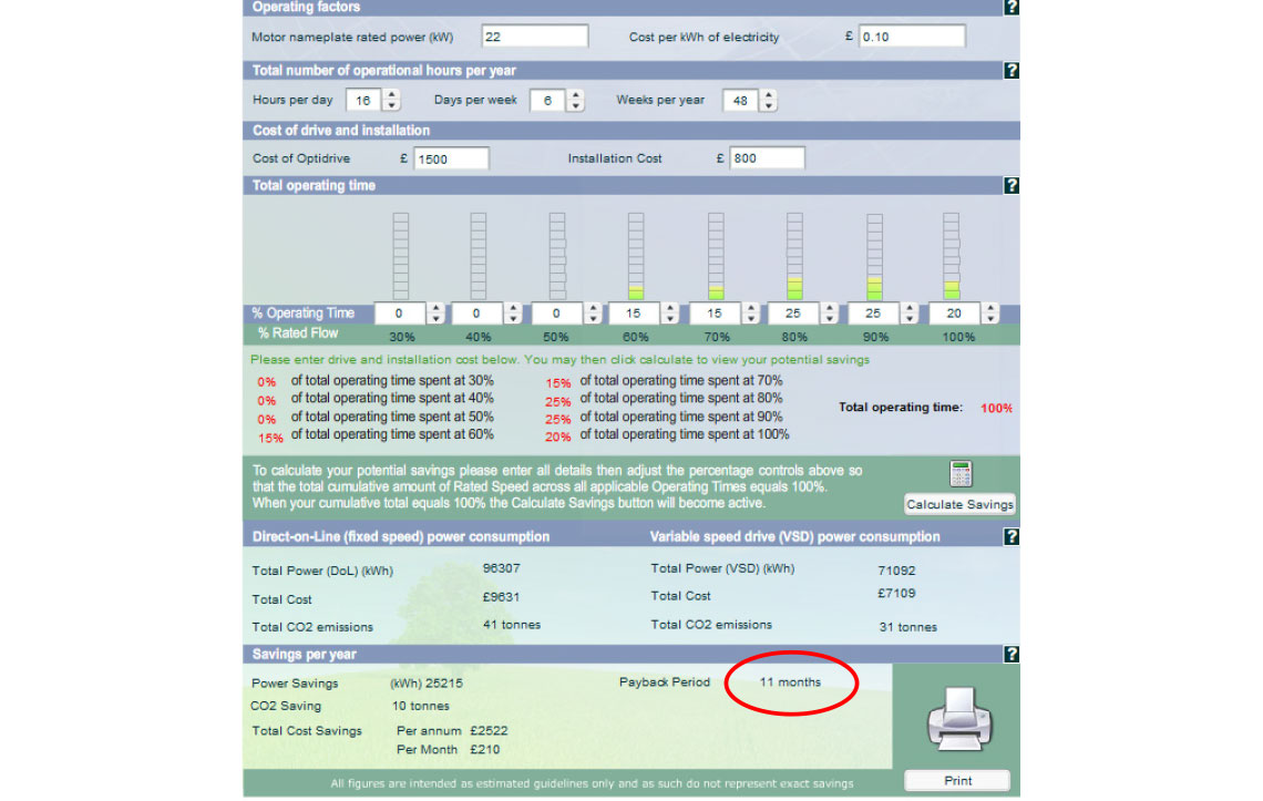 Calculation of Payback for a Typical Application